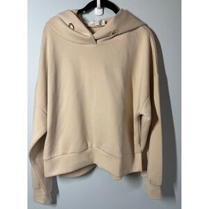 Heyday Women Hoodie Size L Tan Oversized Scuba Knit Grommet Detail Athleisure